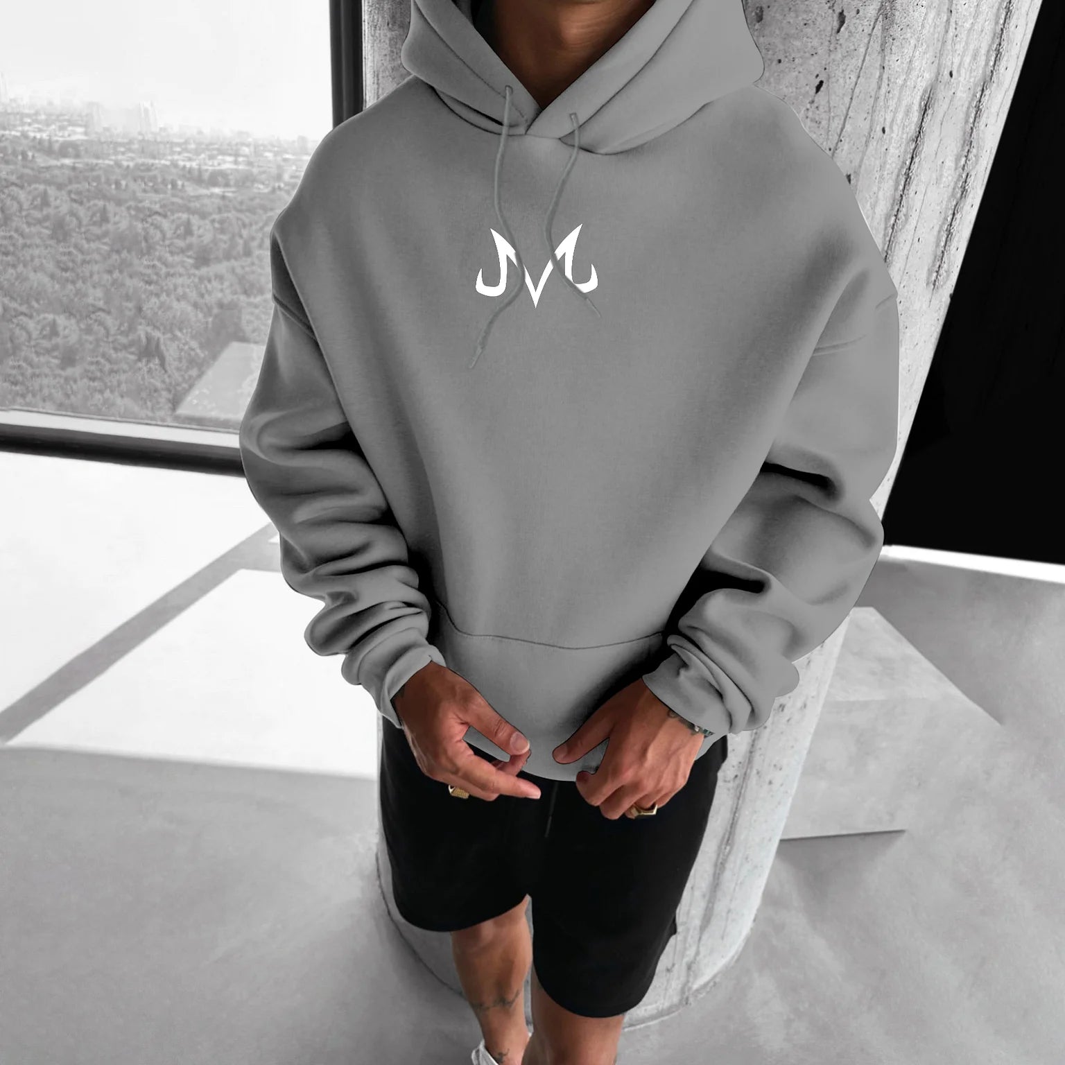 Oversized Simple Letter Anime Print Hoodie