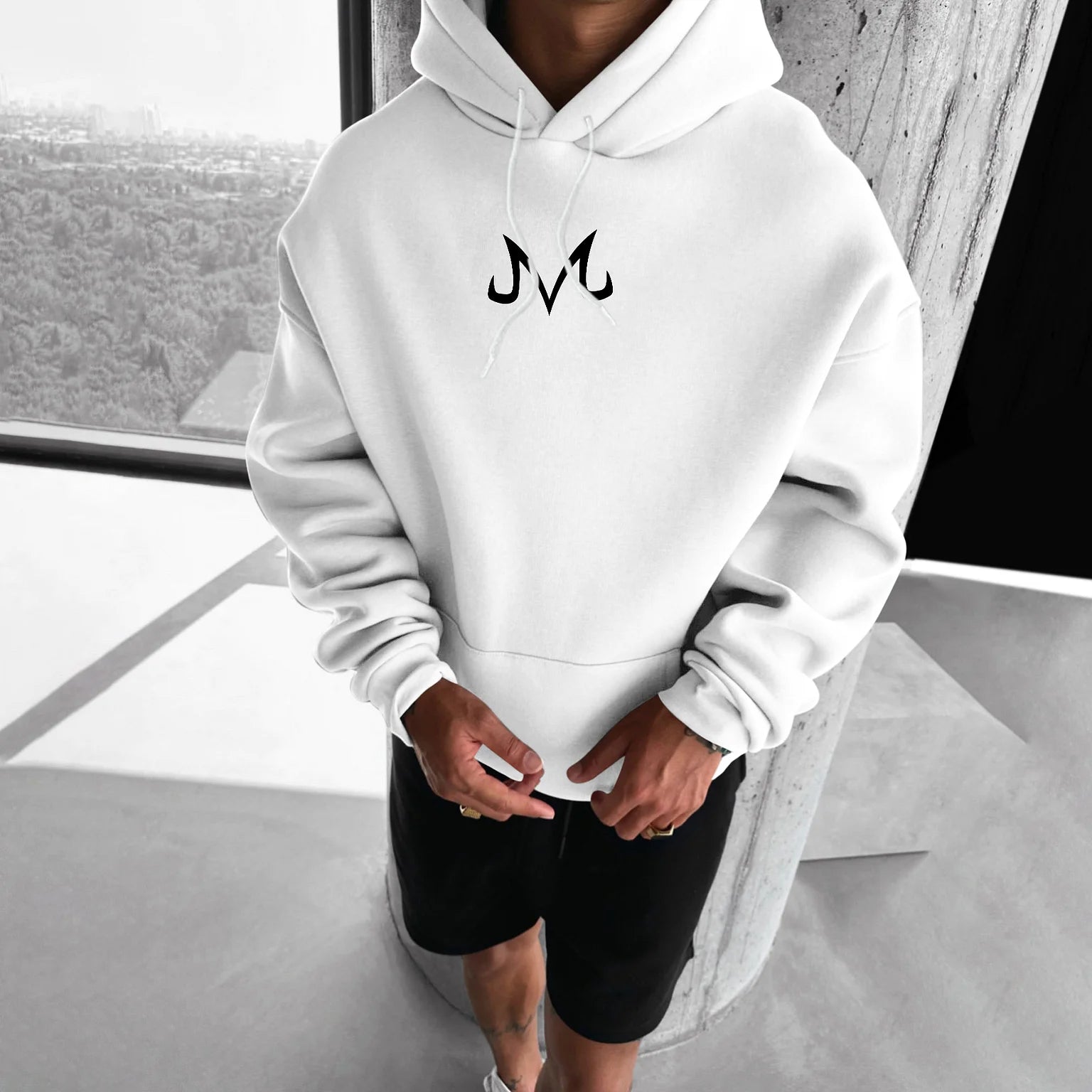 Oversized Simple Letter Anime Print Hoodie