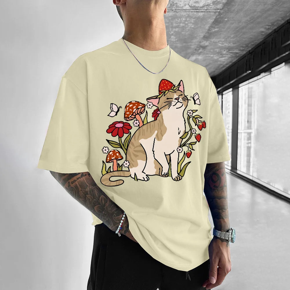 Cat And Plant Unisex Oversized Print T-Shirt