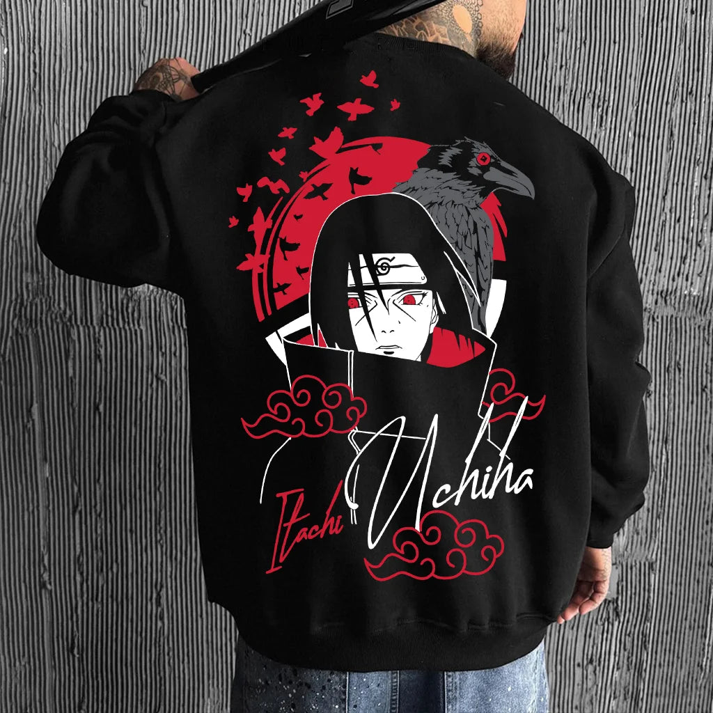 Unisex Oversized Anime Print Crew Neck Sweatshirt