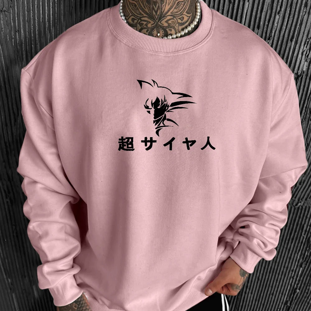 Unisex Oversized Anime Print Crew Neck Sweatshirt