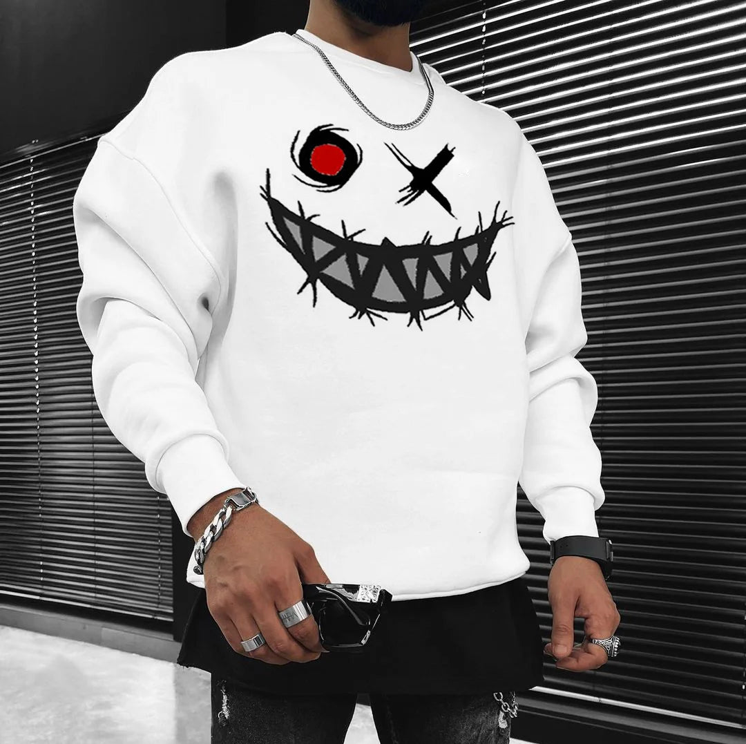 Smiley Print Casual Oversized Men's Sweatshirt