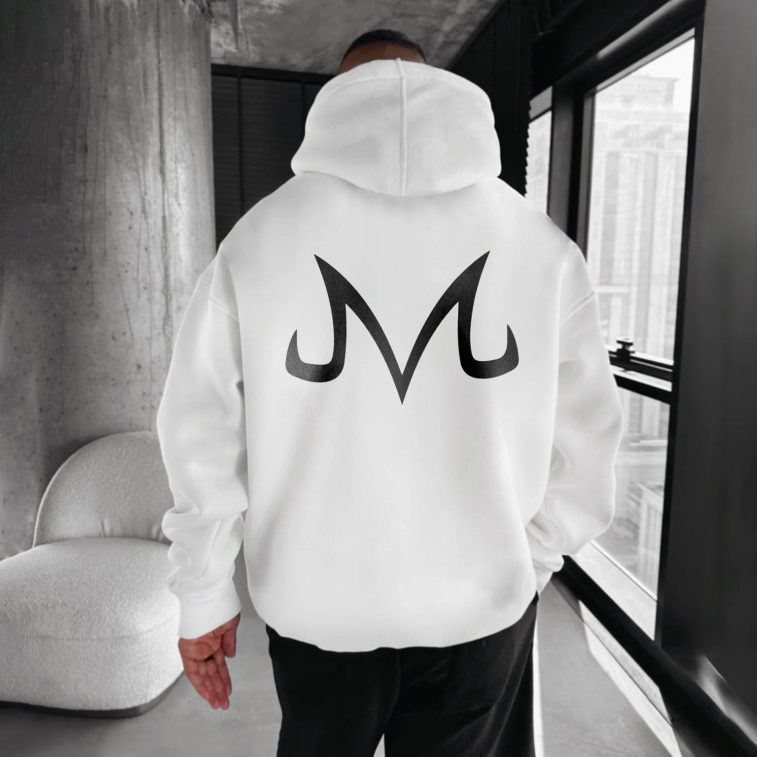 Oversized Simple Letter Anime Print Hoodie